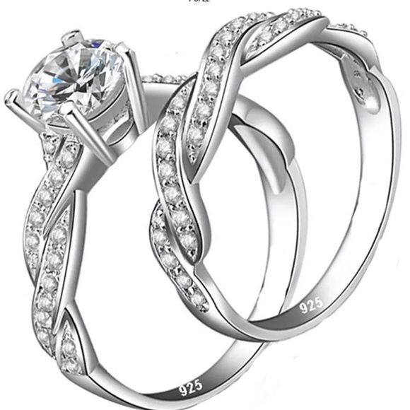 (Size10) New 2pc Wedding 925 Silver Ring - Picture 5 of 6